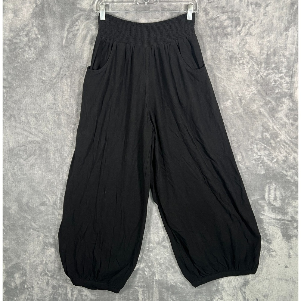 Natural Life Around The Town Pants Womens Large Pull On Black Linen Wide Leg